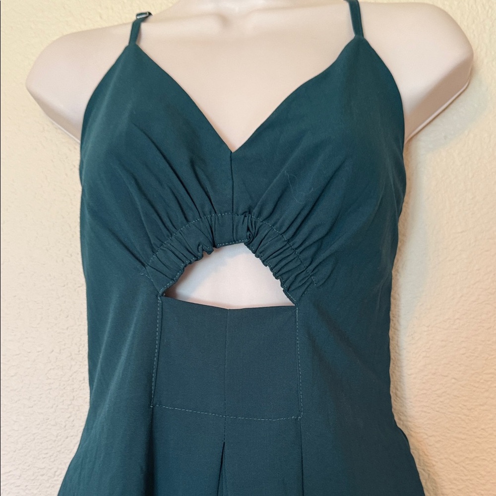 BTFBM - Deep Teal Spaghetti-Strap Maxi Dress with Front Cutout (sz med) - Picture 2 of 6